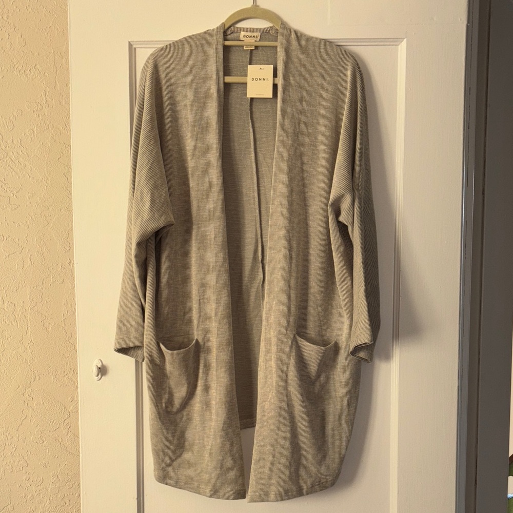 DONNI / Anthropologie Knit Open Front Sandwash Cardigan.